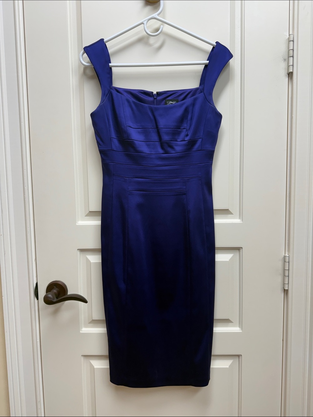Jax Deep Blue Midi Sheath Dress with Wide Straps